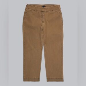 Eileen Fisher Straight Leg Chino Crop Pants Dark Khaki Stretch Cotton Twill
